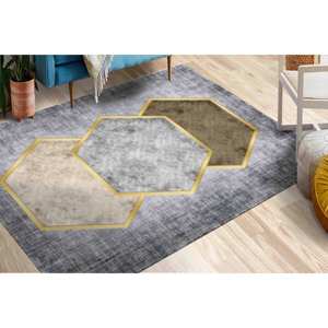 Alfombra con Patrón Hexagonal Dorado: Alfombra Moderna Antideslizante de Chenilla, Alfombra Suave No Tejida - Product Image 3