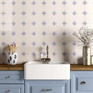 Mosaïque de carreaux de marbre en céramique émaillée bleue Garden <span class=keywords><strong>Blanc</strong></span>, découpée à la machine, motif artistique pour la décoration de crédence de cuisine - Product Image 6