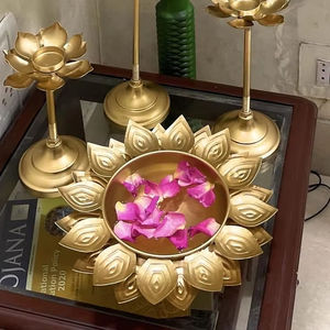 Brass Lotus Design Candle <b>Holder</b> Set for Diwali Home Decor Elegant Handmade Brass Candle <b>Stands</b> for Diwali Traditional Gifting - Product Image 1