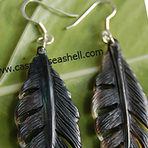 Boucles d'oreilles en argent Bali Shell avec motif Art plume coquillage bijoux pour cadeaux - Product Image 3