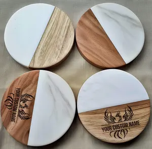 Juego de Posavasos de Madera y Mármol de Primera Calidad para Mesas de Centro y Comedor, Hechos a Mano para Decoración de Oficina en Casa a Bajo Costo - Product Image 4