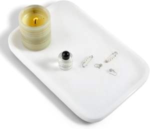 11.8 Inch White Marble Ceramic Vanity <b>Tray</b> Tableware Bathroom Countertop & Dresser Organizer <b>Perfume</b> Jewelry Desk Kitchen Use - Product Image 1