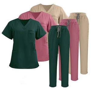 Cómodos juegos de fregado de hospital Tejido duradero Poliéster/Rayón Enfermera Trabajo médico Higo Scrub Set Manga corta Unisex Scrub Top - Product Image 2