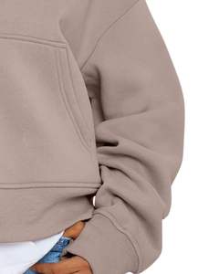Beige Half Zip Crop Fleece Sweatshirt <b>Women</b> Oversized <b>Warm</b> Winter Pullover With Pocket Soft Casual Cozy <b>Top</b> - Product Image 5