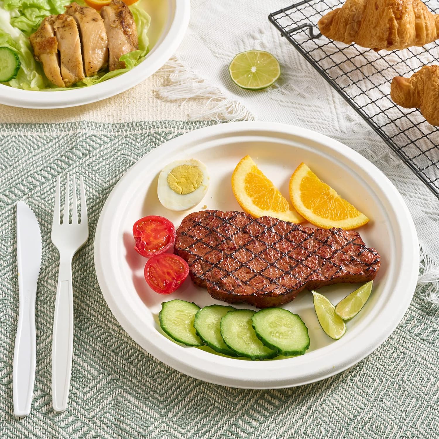 Compostable Sugarcane Fiber 9 Inch Round Shaped Plate for Hot Food Serving Party and Event Flatware Disposable Plates Pack of 50