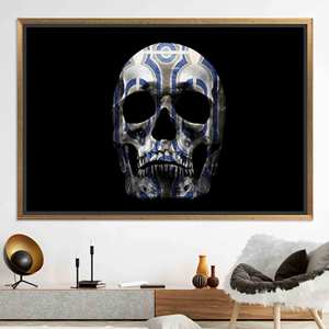 Ornate <b>Skull</b> Canvas Print: Abstract Gothic Wall <b>Decor</b>,GOLD FRAMED CANVAS - Product Image 1