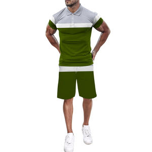 Vêtements de sport 2 pièces à la mode pour hommes, coupe ajustée, vêtements de sport respirants pour la salle de sport et l'extérieur, short et chemise tricotés en gros, collection automne - Product Image 1