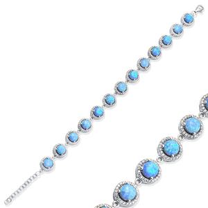Cluster <b>Bracelet</b> Round Shape <b>Opal</b> CZ Stone Wholesale Handmade Turkish 925 Sterling Silver jewelry - Product Image 1