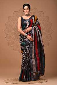 Sari en coton 100 % tissé à la main éco-responsable pour femme, avec chemisier imprimé au bloc, tenue traditionnelle indienne pour adultes, été 2025 - Product Image 2