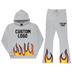 2025 Wholesale Winter <b>Men</b> Hoodie Sweat <b>Pant</b> Set Embroidery Patch 100% Polyester Fleece Flared Sweats Custom Casual Matching - Product Image 3