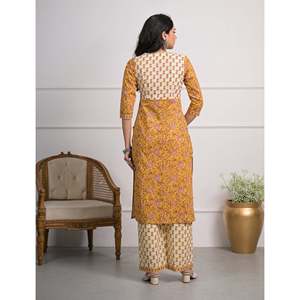 Yellow Cotton <b>Block</b> <b>Printed</b> Salwar Kameez Pant Set of 2 Elegant <b>Printed</b> Cotton Pant with Kameez - Product Image 5