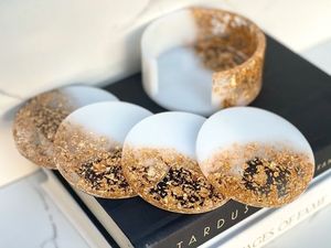 High Quality Customizable Love & Nautical Style Round Epoxy Resin <b>Coaster</b> <b>Set</b> <b>with</b> <b>Holder</b> Handmade for Home Decor - Product Image 6