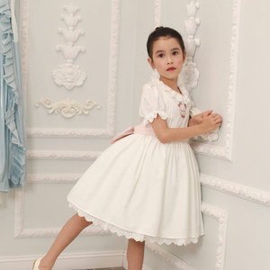 OEM ODM bordado a mano vestido de flores verano bebé niña ocasión vestido blanco y rosa manga corta estilo princesa-Trina vestido - Product Image 4