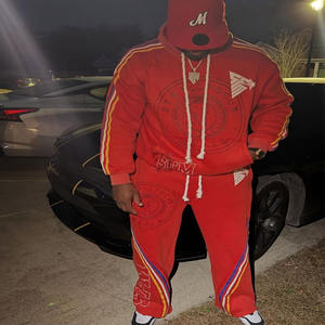 Conjunto Deportivo Extra Grande para Hombre, Pantalones Holgados de 450 GSM, Tres Rayas de Colores, Logotipo DTG Estampado, Sudadera y Pantalones Extra Grandes - Product Image 6