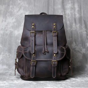 New England Style 18 Inches Leather School Business <b>Laptop</b> Backpack Leather Knapsack <b>Bag</b> - Product Image 5