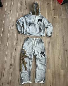 Survêtement streetwear unisexe sur mesure en polaire zippé à capuche coupe ample avec patch brodé, anti-boulochage et écologique, vente en gros - Product Image 6