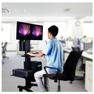 Station de travail informatique mobile avec support pour deux moniteurs de 10 à 24 pouces pour laboratoire, salle de classe, bureau, domicile, clinique dentaire - Product Image 2
