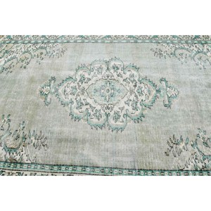 Tapis turc 6,1 x 9,2 pieds, tapis en laine vintage à imprimé animal vert - Product Image 5