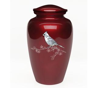 Urna de cenizas de cremación humana para adultos Hermosa madre de perla Cardenal sobre un fondo rojo A one of a kind cada uno - Product Image 3