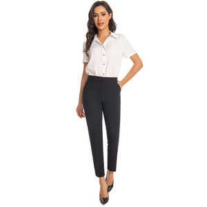 Pantalon crayon rouge vif taille mi-haute coupe ajustée longueur cheville en tissu extensible infroissable à mémoire de forme avec poches pour le bureau et les soirées - Product Image 3