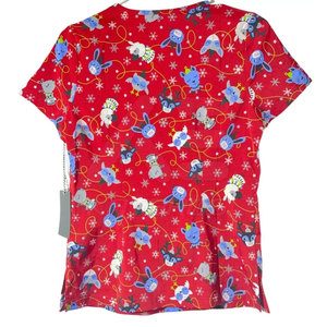 Women Red Christmas Print <b>Scrub</b> <b>Top</b> With Pockets V-Neck Short Sleeve Hospital Uniforms - Product Image 2