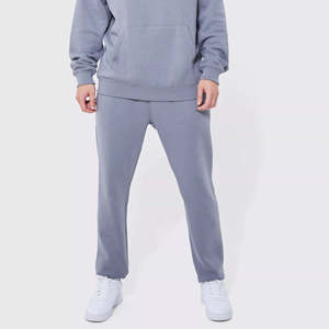 Qualité supérieure hiver 100% coton solide gris surdimensionné hommes écologique respirant survêtement ensemble confortable à capuche pantalons de survêtement - Product Image 2