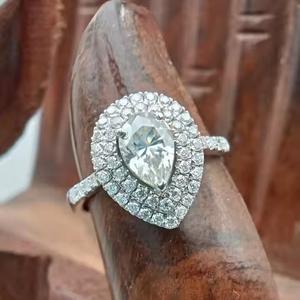 Juego de plata 925 100% satisfacción garantizada personalizado Fancy Solitaire Moissanite oro 14K/18k compromiso anillo de bodas de moda - Product Image 2