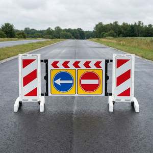 Barrière de sécurité pliable flexible et poteau de signalisation 236 x 110 mm en acier et PVC pour la gestion du trafic aéroportuaire et routier - Product Image 3