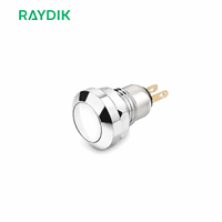 Bouton-poussoir rond plat momentané éclairé, étanche IP68, 12 mm 16 mm, pour montage sur panneau, en métal