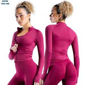 แจ็กเก็ตโยคะแบบรัดกล้ามเนื้อแห้งเร็วชุดออกกำลังกายสำหรับผู้หญิงเสื้อเล่นโยคะทรงสลิมฟิตพร้อมซิปแขนยาว - Product Image 2