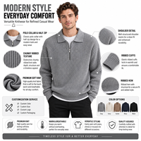 Pull tricoté décontracté pour homme FNJIA, anti-rides, demi-zip, chaud pour l'hiver, gris, nouveau design tricoté