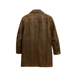 Vintage Brown Distressed Leather Coat with Front Pockets - Product Image 2