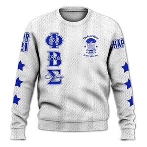 Phi Beta Sigma Lettres Grecques 1914 Acrylique Pull En Tricot Bleu Blanc Chenille Sigma Beta Fraternité Pull Vêtements - Product Image 3