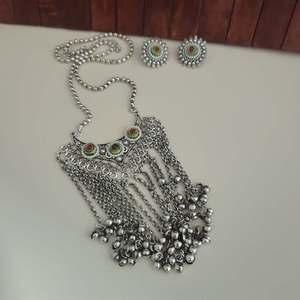 Meilleure vente de haute qualité Fusion oxydée longue chaîne collier boucles d'oreilles ensemble forme géométrique direct fournisseur indien-2 pièces - Product Image 3