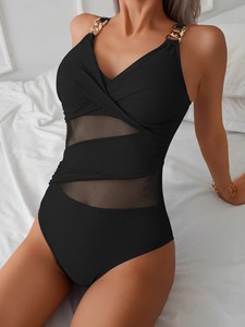 Traje de baño de las mujeres correa de bucle bikini doble cara liso traje de baño sexy bikini piscina fiesta esencial NUEVO - Product Image 2