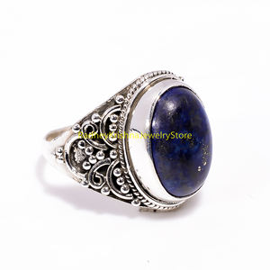 Anillo de Plata de Ley 925 con Lapislázuli Natural Ovalado en Cabujón, Hecho a Mano con Filigrana, para Hombre, Mujer, Novia o Hermana - Product Image 4