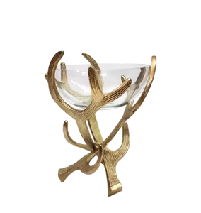 Bols de service en métal de qualité supérieure pour la décoration de la maison et de la fête Branches de feuilles finies brillantes combinées Bols durables de qualité supérieure - Product Image 2