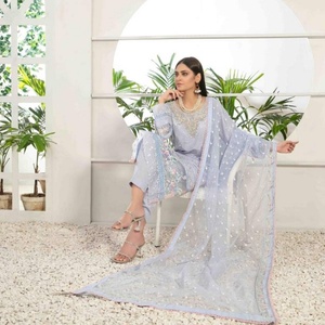 Tradicional lujo pesado bordado Tawakkal volumen boda colección 3 piezas Salwar Kameez para adultos fiesta desgaste hecho gasa - Product Image 6