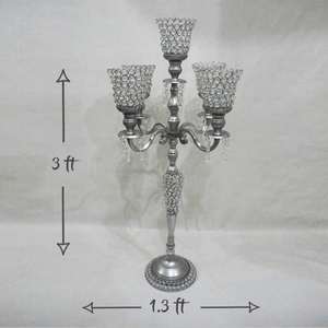 Superior Quality Handmade 5-Arm <b>Candelabra</b> Aluminum Metal Crystal Votive Silver Finish for Wedding Tabletop Decoration Home - Product Image 3