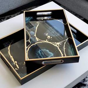 Plateau en résine Art Déco fait main de qualité supérieure, personnalisable pour la décoration de la maison, les mariages et le service de thé/café - Product Image 6