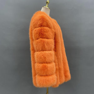 Manteau long en fausse fourrure unie, tissé, écologique, pour l'automne et l'hiver, manteau en fausse fourrure, ODM personnalisé, manches longues, mode femme - Product Image 2