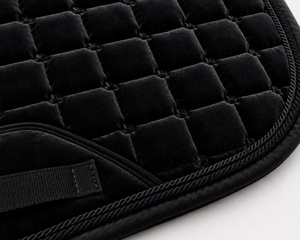 <b>Black</b> Luxury Velvet Horse Saddle Pad Set with Breathable Fly <b>Veil</b> & Brushing Boots/Mesh Bell Boots | English Equestrian Tack Set - Product Image 3