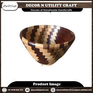 Tazón de Madera Ecológico Hecho a Mano con Patrón Geométrico, Diseño Tradicional Chino Vintage para Servir Comida y Regalos - Product Image 2