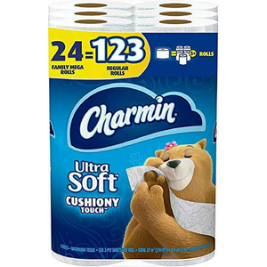 Charmin-Papel higiénico ultra suave 24 Mega rollos familiares 123 rollos regulares Cojín de pulpa de madera virgen Tejido facial sin núcleo táctil - Product Image 1