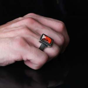 Hot Sales From Turkey Azuris VALKH1428 925 Sterling <b>Silver</b> Men's <b>Ring</b> in Ottoman Style Natural <b>Black</b> <b>Stone</b> Fashionable Stylish - Product Image 3