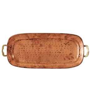 Plateau de service en cuivre moderne de forme ovale avec bordure perforée et deux poignées pour la décoration de la maison et l'utilisation en cuisine en vente - Product Image 4