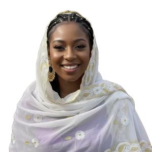 Châle long en mousseline africaine pour femme, brodé de strass floraux, qualité supérieure, respirant, doux et durable, idéal pour le quotidien et les activités extérieures - Product Image 1