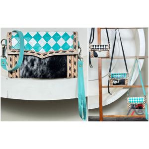 Sac à main mini bandoulière de style occidental pour femmes, grande capacité, élégant, portefeuille pour téléphone portable, sac à main en cuir à carreaux travaillé à la main - Product Image 1