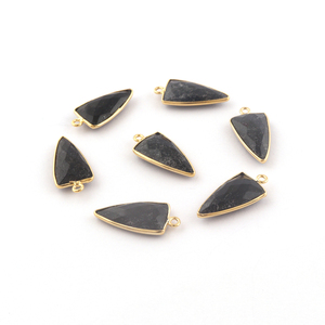 Trillion shape Checker cut Black Jade DIY conector de fianza única 18K Ajuste de bisel chapado en oro que hace suministros de conectores colgantes - Product Image 5