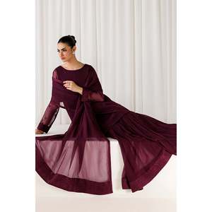 Luxury PLUM Color Long Length <b>Chiffon</b> Hijab <b>Scarf</b> Lightweight for Autumn - Product Image 3